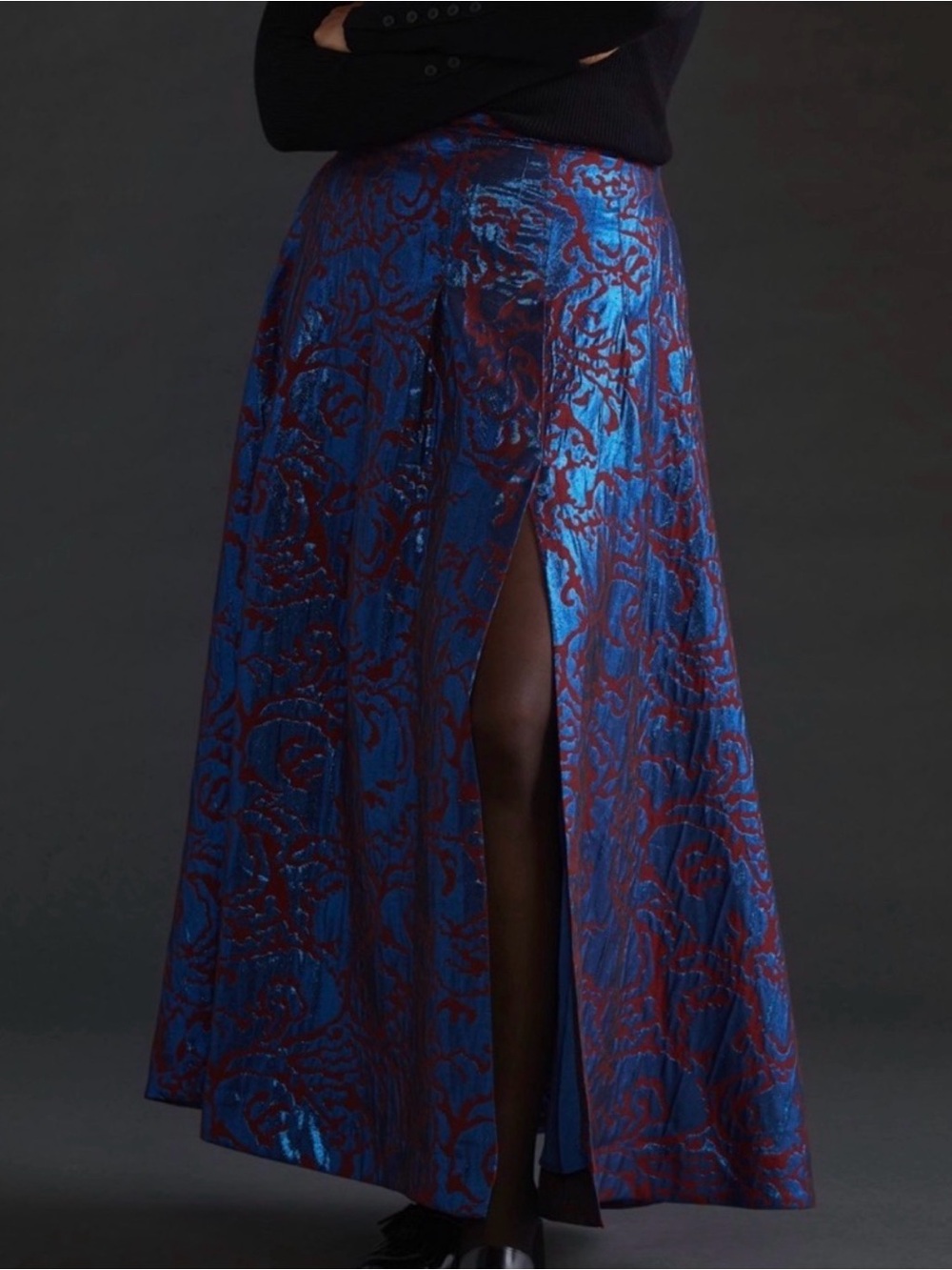 Maeve Anthropologie Blue Metallic A-Line Skirt with pockets